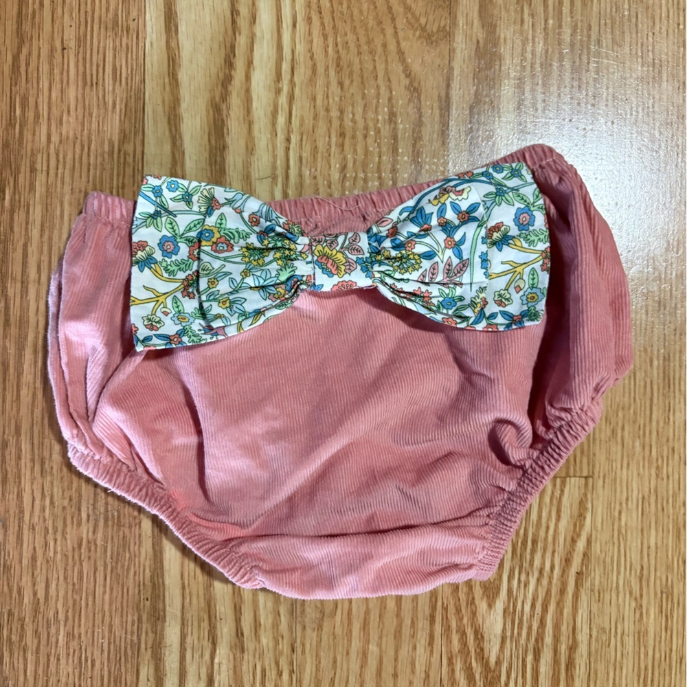 Diaper Cover Mauve Corduroy With Large Floral Bow on Back Size 2